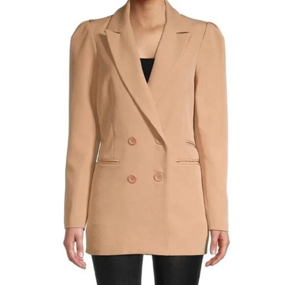 Walter Baker Classic Peak Lapel Double Breasted Blazer in Tan, Size Small